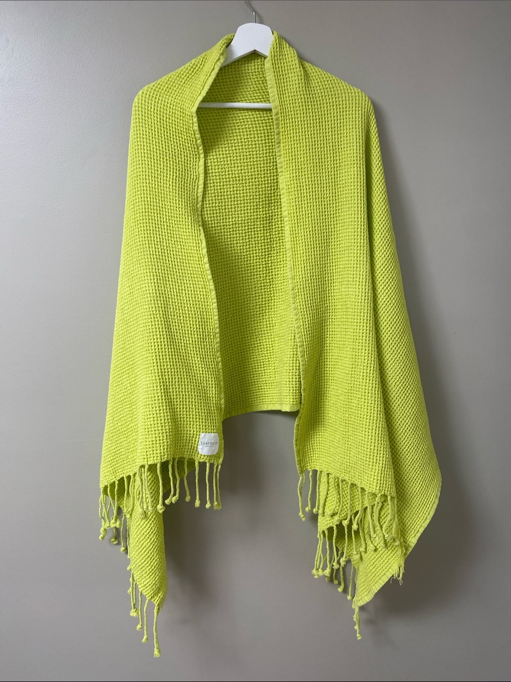 Seafolly Cozy Neon Yellow Cotton Waffle Knit Fringe Scarf